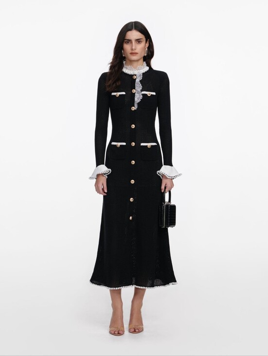 Self-Portrait Dresses & Skirts - Self Portrait Black Lace Trim Knit Midi Dress